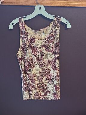 Chico's Cream Tank Top with Burgundy Paisley